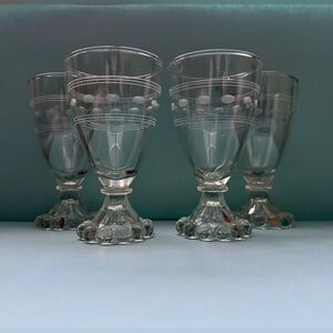 Vintage Set of 4 Etched Boopie Cordial Glasses Anchor Hocking Bubble Base 4.5oz